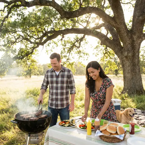 Outdoor BBQ Scene with American Man and Woman
