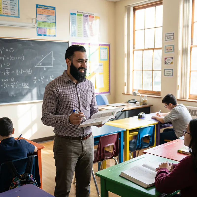 Handsome Teacher with Beard in Classroom | Educational Scene Handsome Teacher with Beard in Classroom | Educational Scene