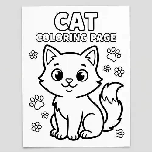 Cat Coloring Page for Preschoolers