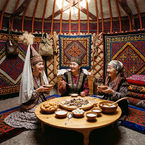 Traditional Kazakh Women in Yurt: Cultural Cuisine Experience