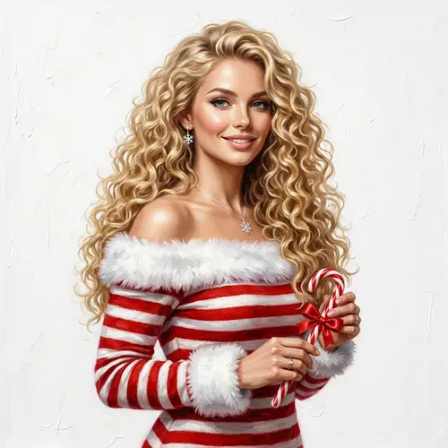 Stunning Winter Figurative Art of Woman with Candy Cane