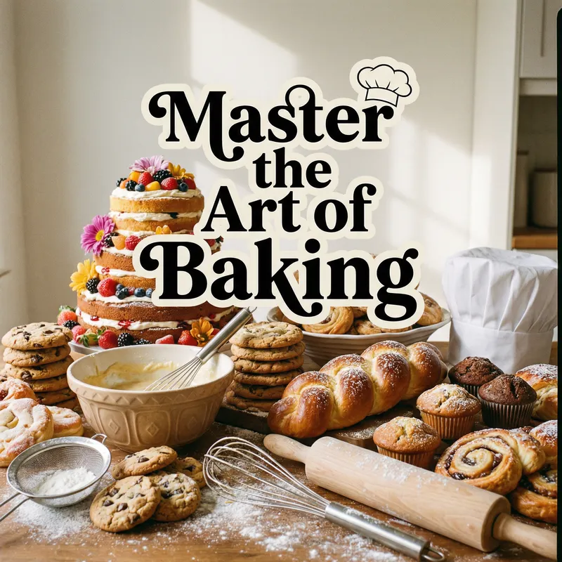 Colorful Mix of Baked Goods - Baking Course Book Cover Design Colorful Mix of Baked Goods - Baking Course Book Cover Design