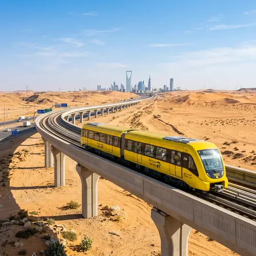 Riyadh Metro Yellow Line: Modern Train in Desert Landscape