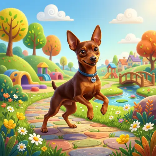 Brown Pinscher Mini Dog - Pixar-Style Digital Animation