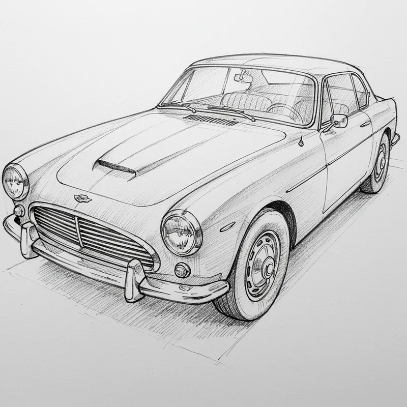 Fine Line Drawing of a Car