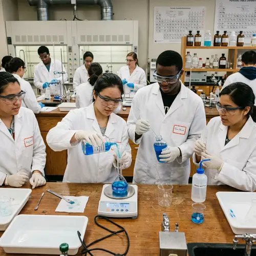 Chemistry Lab Solution Preparation by Diverse students | Lab Materials & Reagents