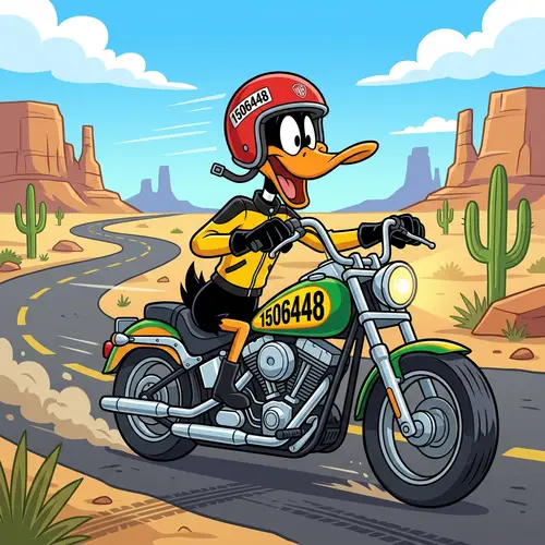 Vector Cartoon of Daffy Duck Riding a Motorcycle