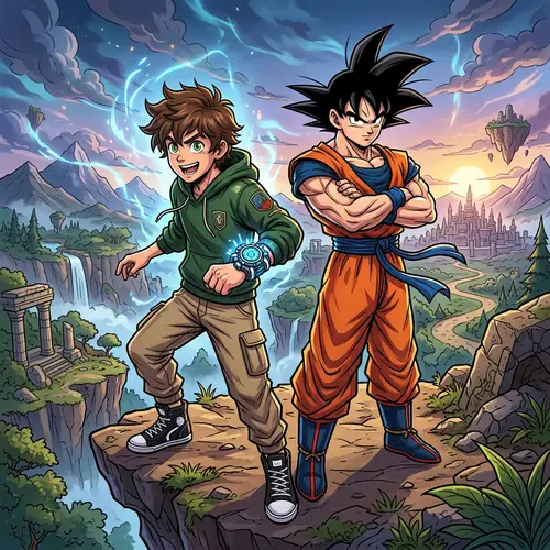 Ben 10 vs Goku: Action-Filled Adventure Illustration