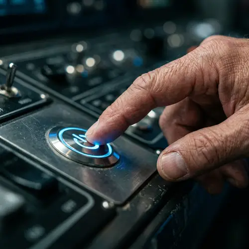 Close-Up Hand Image: Finger on Round Button Pressing Forcefully