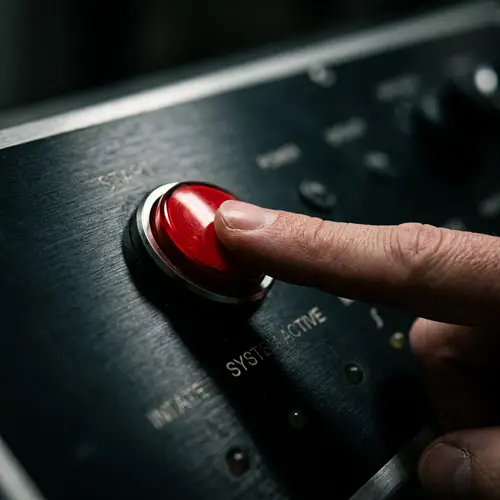 Dramatic Red Button Press - Initiate Significant Event