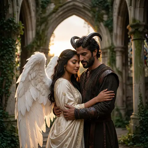 Angel and Demon Embrace: Paradox of Light and Darkness