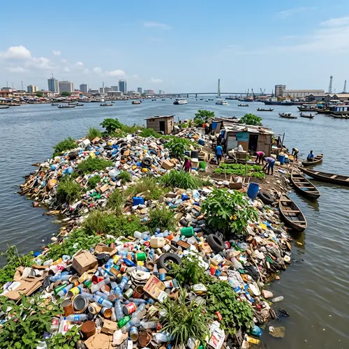 Unique Floating Island Made of Discarded Household Waste in Lagos Lagoon