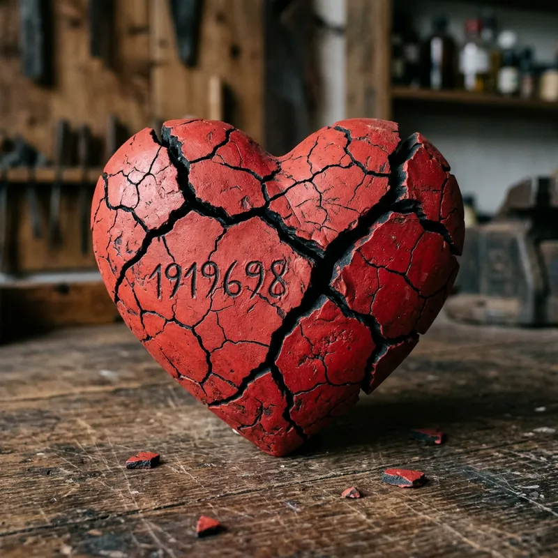 3D Red Heart with Black Cracks - Broken Heart Art