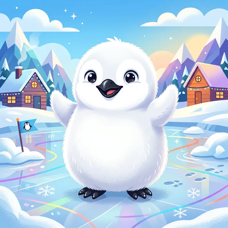 Cute & Modern White Penguin with Black Beak & Legs