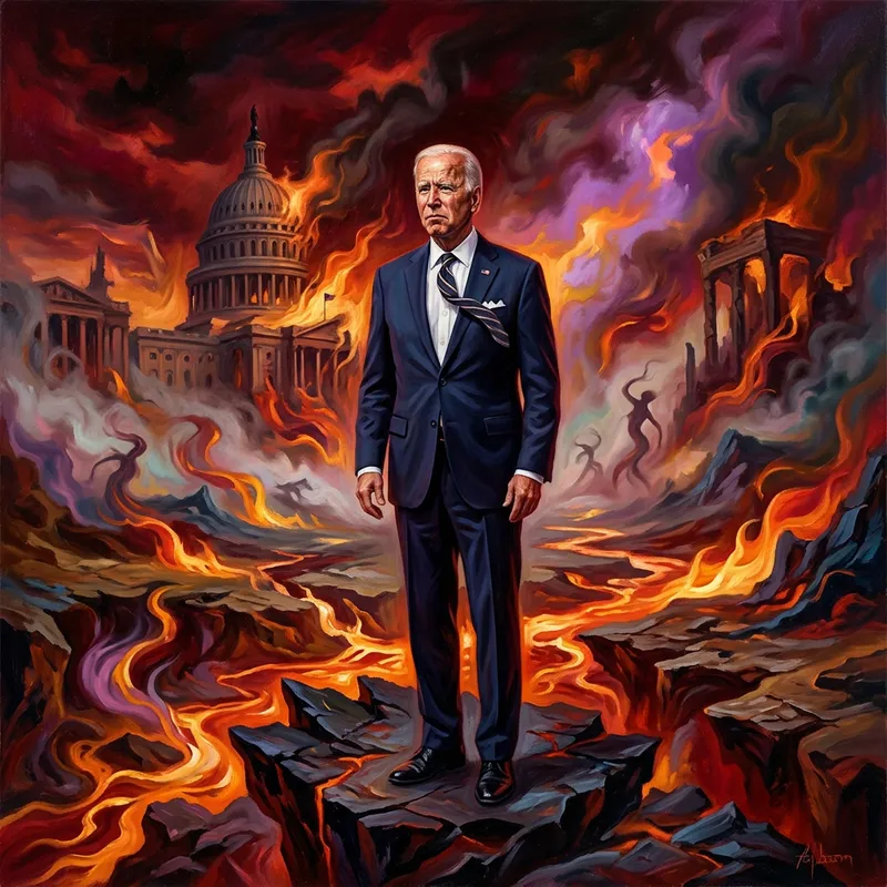 Joe Biden: President in a Fiery Hellscape Artwork
