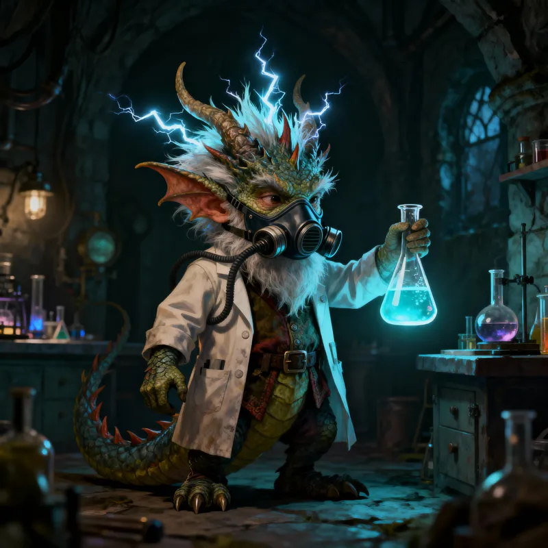 Gnome Scientist Art: Gas Mask and Potion Flask