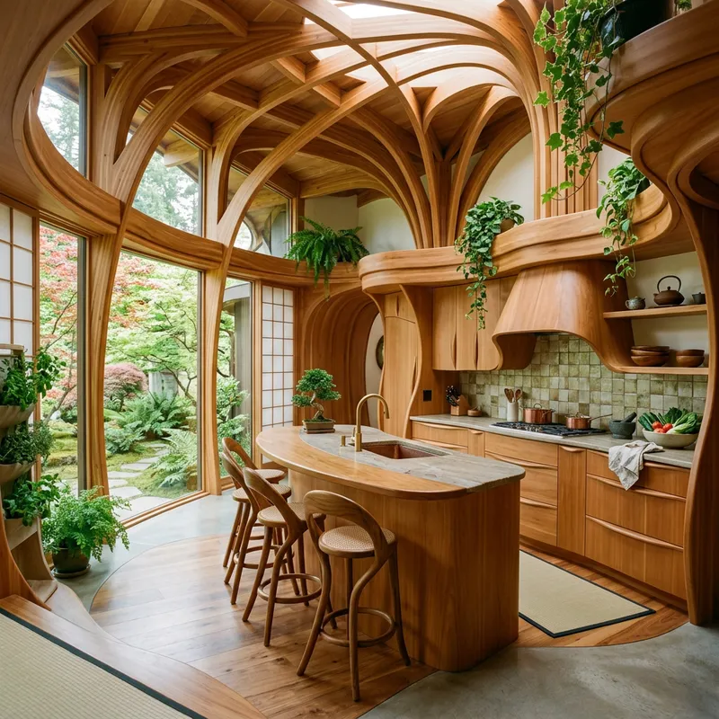 All Natural Architecture: Biophilic Design Kitchen with Japanese Motives