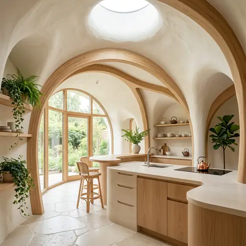 Biophilic Interior Design: Mushroom House Kitchen Inspired by Japanese Aesthetics