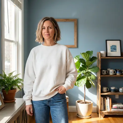 Stylish Asian Woman in White Sweatshirt and Jeans | Natural Daylight Shot