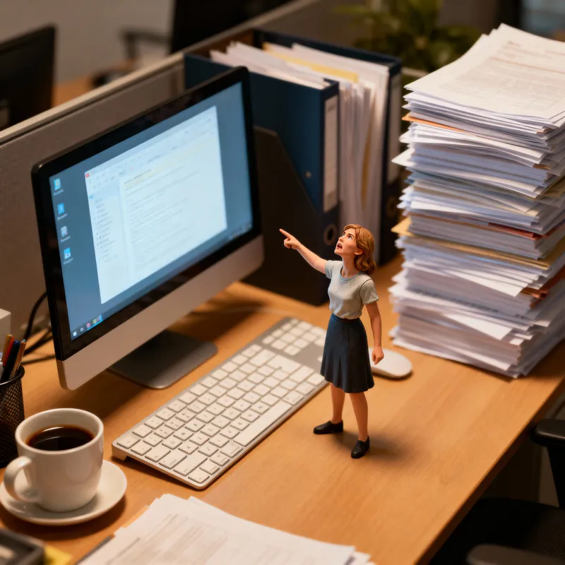 Miniature Woman in Awe on Office Desk