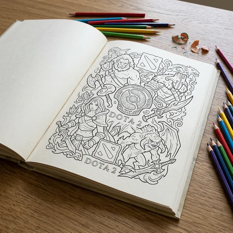 Dota 2 Coloring Book Page | Detailed Line-Art and Game Elements Dota 2 Coloring Book Page | Detailed Line-Art and Game Elements