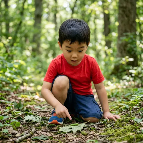 Adorable Curious 4-Year-Old Boy in Red T-shirt