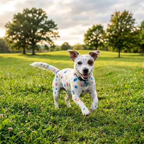 Endearing Dog with Vibrant Colored Spots | Playful Nature