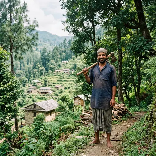 South Asian Male Woodcutter in Serene Greenery