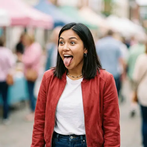 Surprised Woman with Long Tongue - Amusing Feature