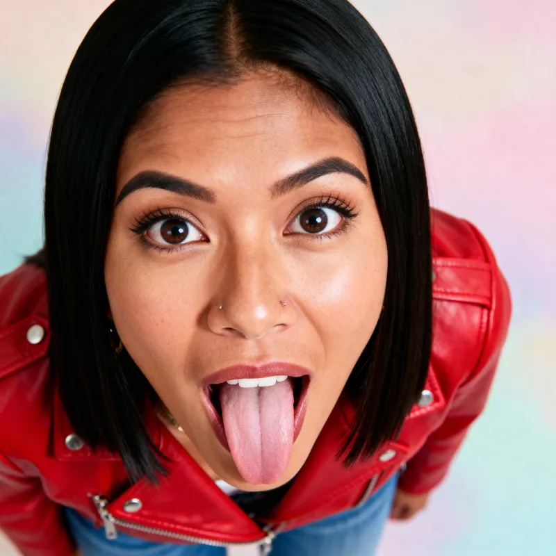 Surprised Woman with Long Tongue - Amusing Feature