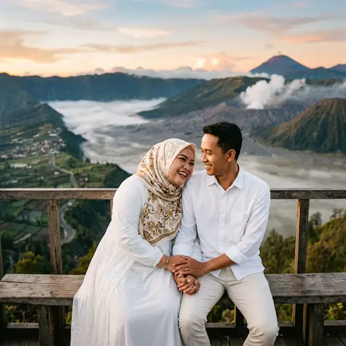 Romantic Southeast Asian Couple in Mountain Scenery