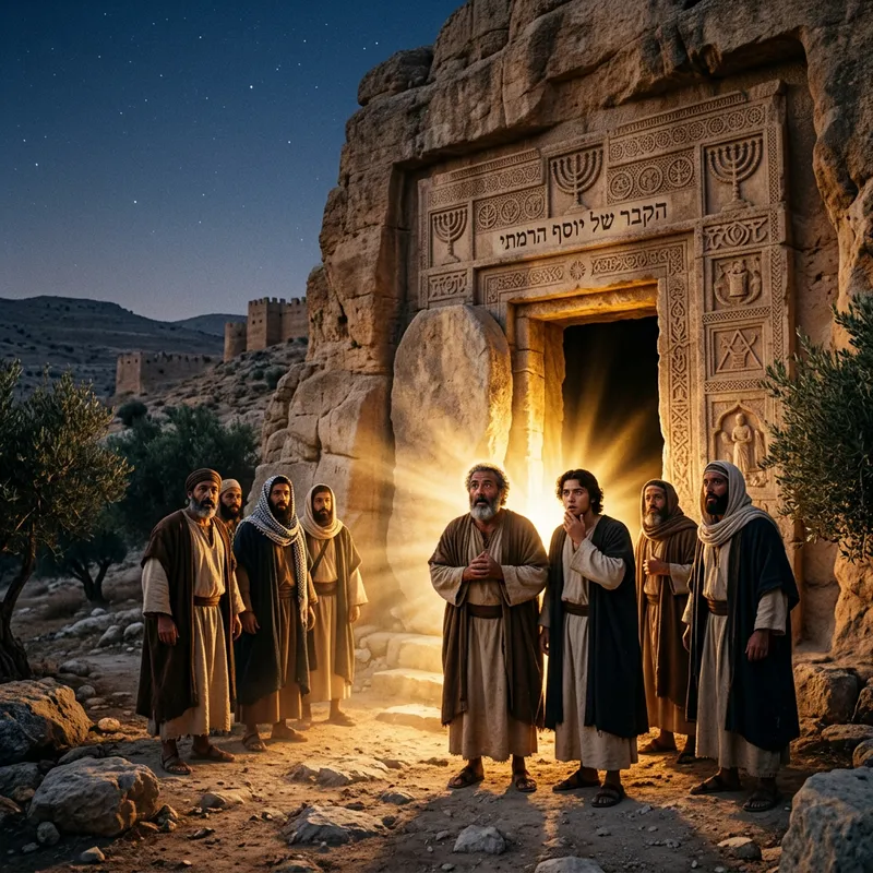 Disciples in Awe at Ancient Tomb - Biblical Scene Revisited