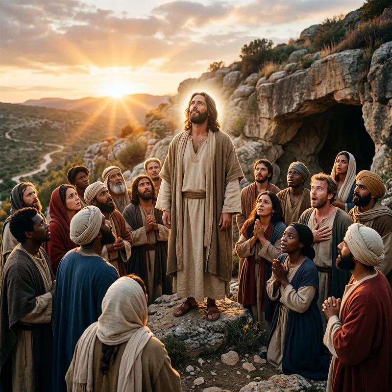 Resurrection Scene: Multicultural Group in Awe Resurrection Scene: Multicultural Group in Awe