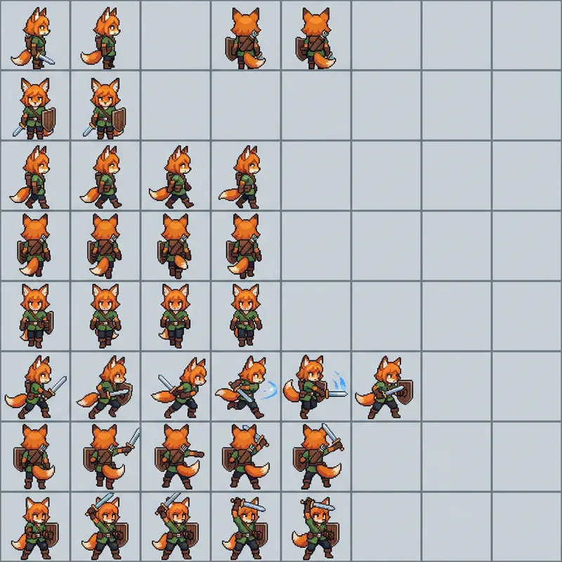 D&D Foxgirl Pixel Art Sprite Sheet: Frames for Side-View, Back-View & Front-View D&D Foxgirl Pixel Art Sprite Sheet: Frames for Side-View, Back-View & Front-View