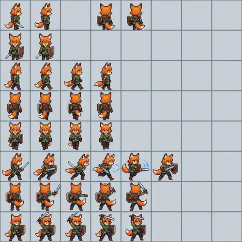 Pixel Art Sprite Sheet of Foxgirl for Dungeons and Dragons Style Character