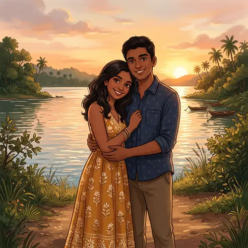 Affectionate South Asian Boy and Girl in Tranquil Setting