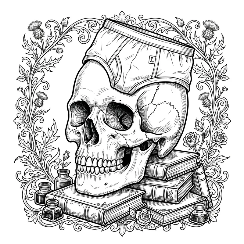 Skull Coloring Page: Humorous Sketch for Adults Skull Coloring Page: Humorous Sketch for Adults