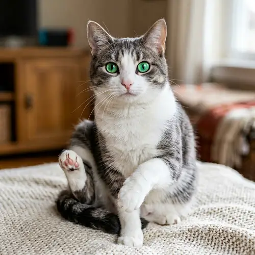 Elegant White and Grey Domestic Cat with Emerald-Green Eyes