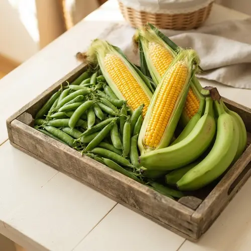 Fresh Harvest: Green Peas, Corn & Bananas