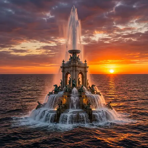 Majestic Fountain Rising in the Heart of the Sea