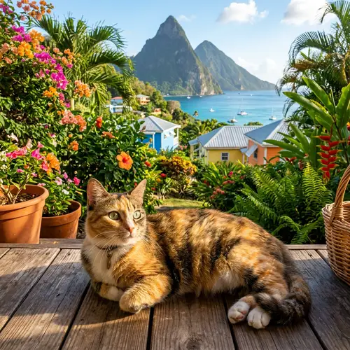 Charming Cat in Saint Lucia: Lush Fur in Golden Sunlight