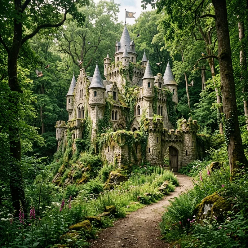 Vintage Fairytale Castle Nestled in Enchanting Forest Vintage Fairytale Castle Nestled in Enchanting Forest