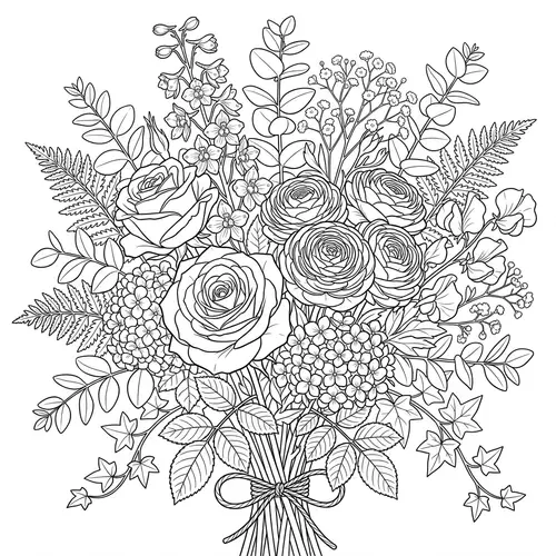 Intricate Flower Bouquet Coloring Page for Adults
