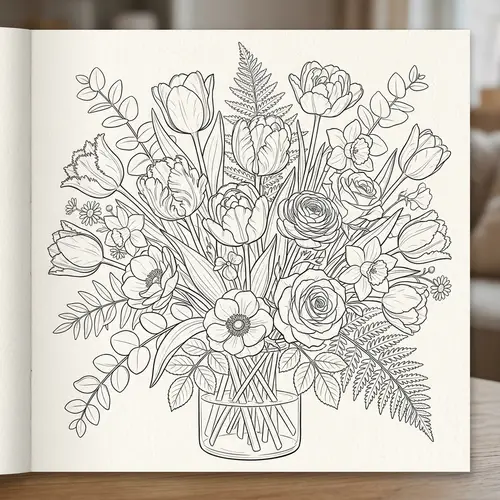 Tulip Bouquet Coloring Page for Neurodivergent Adults