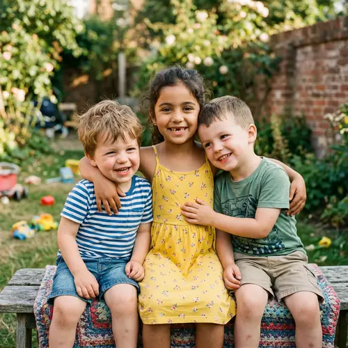 Cheerful Portrait of Three Siblings | Family Photo Happiness