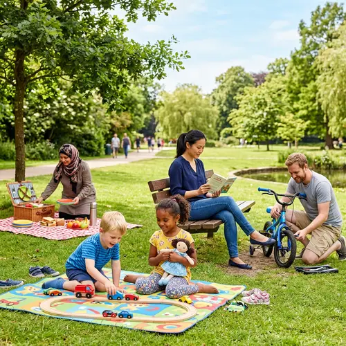 Family-Friendly Image: Kids Playing in Park with Parents and Aunt