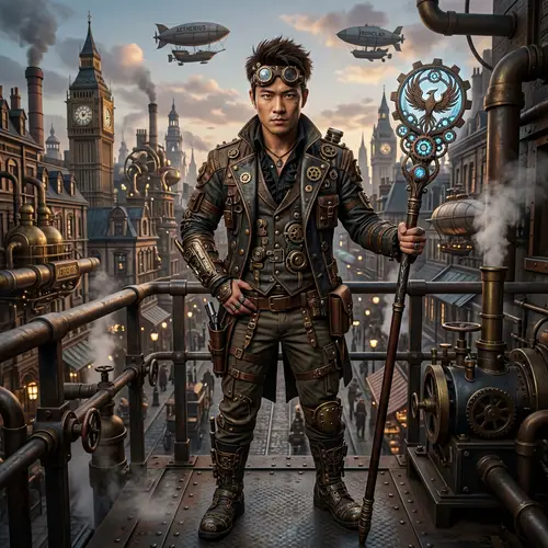 Steampunk Syaoran Li Character - Intricate East Asian Inspired Steampunk Attire