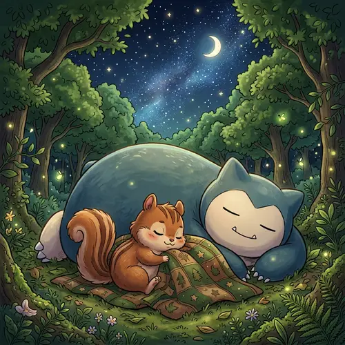 Chimcha and Snorlax Sleeping | Peaceful Night Scene