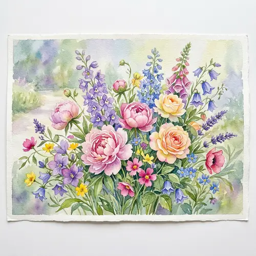 Delicate Flower Blooms Watercolor Painting