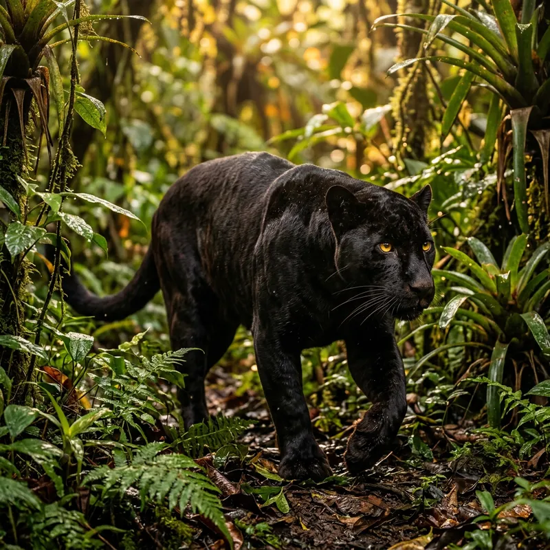 Majestic Black Panther in Tropical Rainforest - Wildlife Photography Majestic Black Panther in Tropical Rainforest - Wildlife Photography